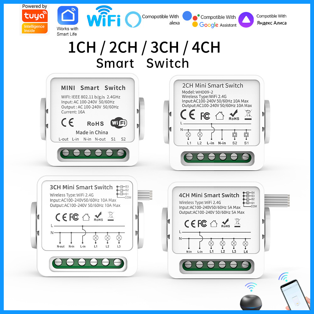 Smart Home Simple - Inteligentny przełącznik WiFi Tuya 1/2/3/4-kanałowy, 4-drożny